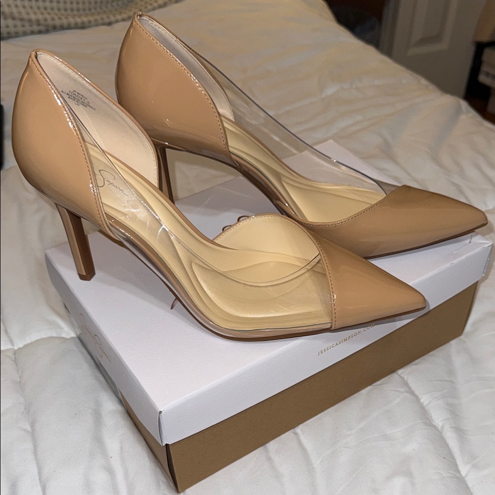Jessica Simpson “Buff” Beige Patent Heels